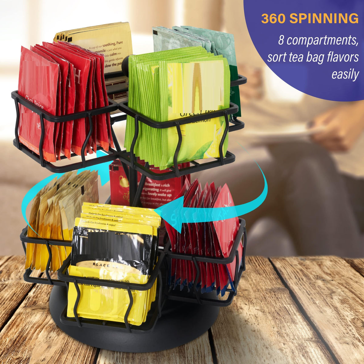 NHZ tea bag holder eight compartments keeps flavors organized