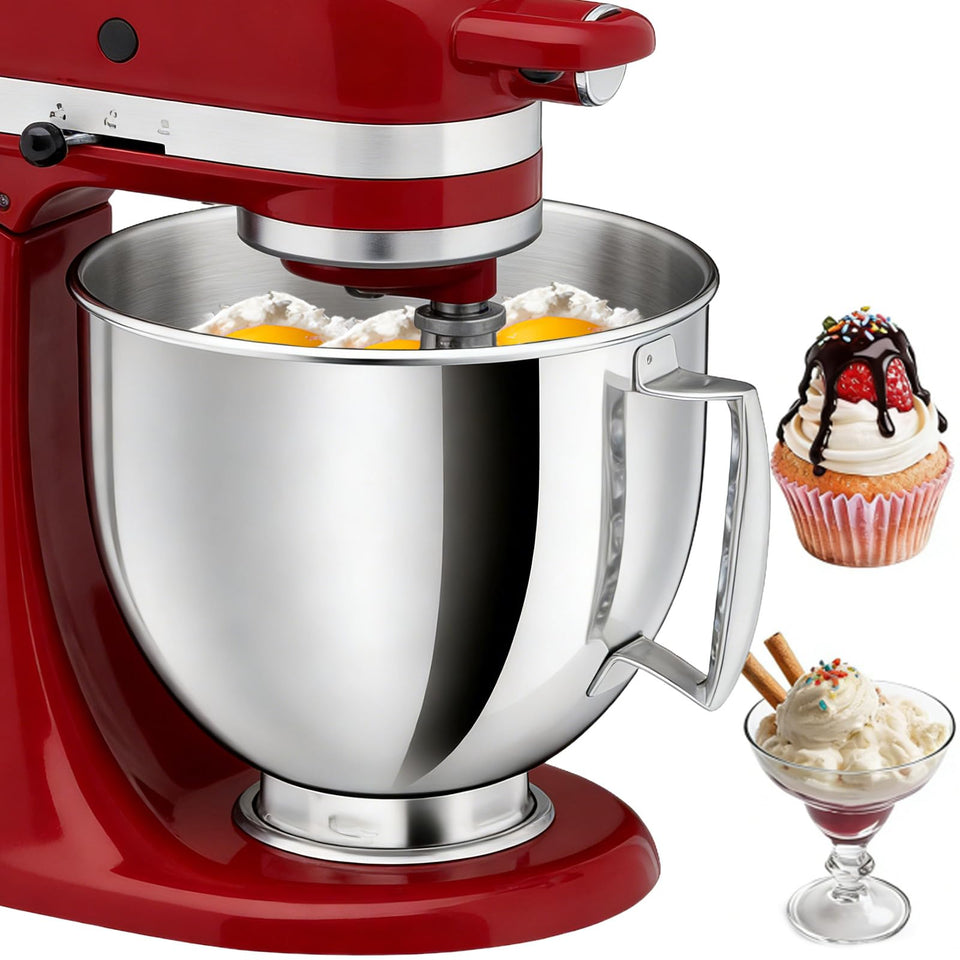 Nicdiet 5qt mixer bowl with handle for secure fit and pour control.