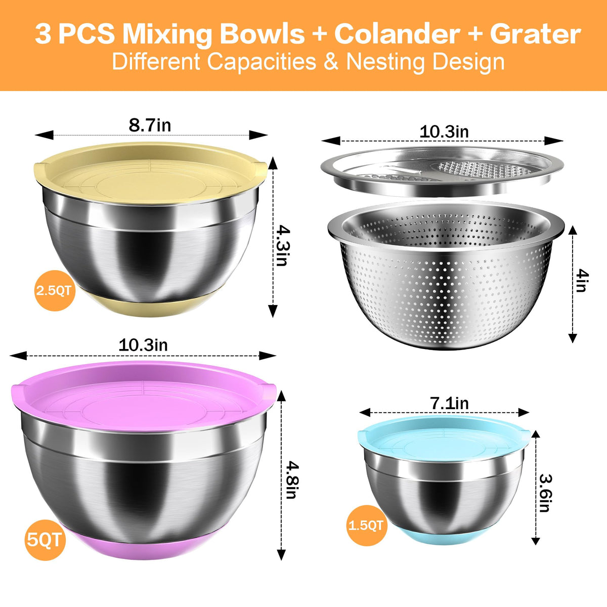Nicdiet kitchen bowls ideal for washing, mixing, and serving.