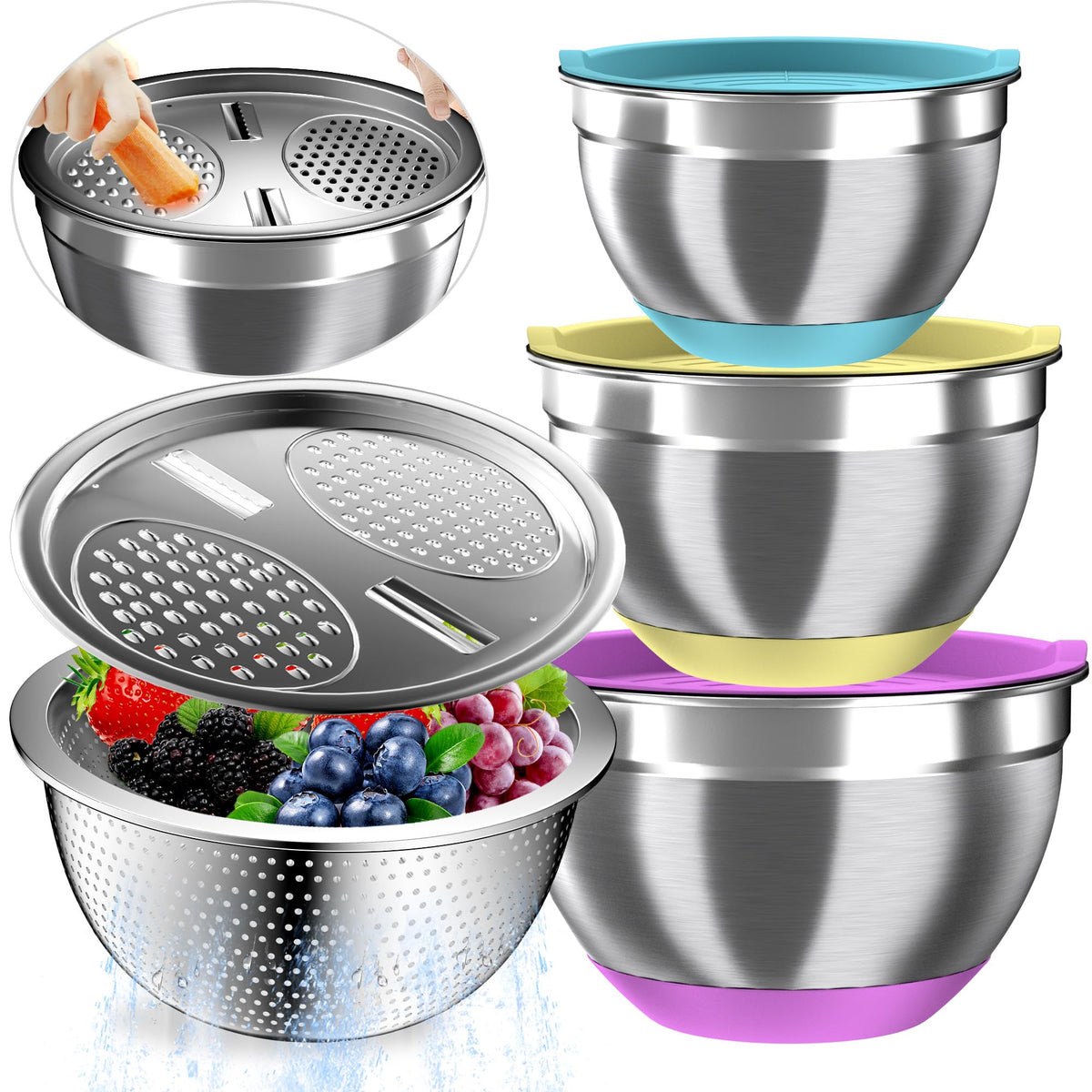 Nicdiet mixing bowls with airtight lids set ensures organized prep and storage.