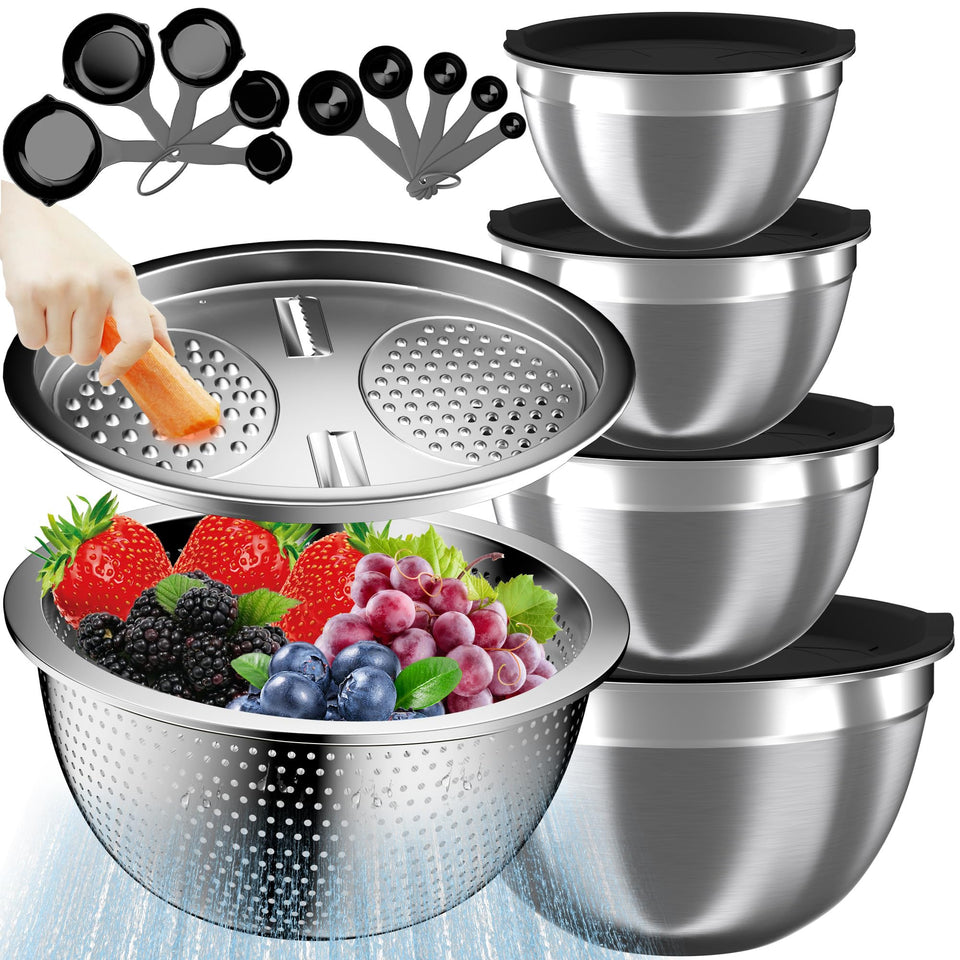 Nicdiet mixing bowls with lids nest for compact kitchen storage and easy access