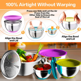 Nicdiet nesting bowls in stainless steel save space on the counter.