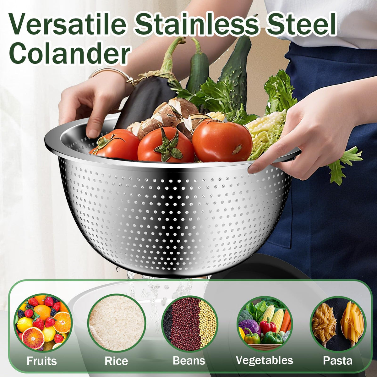 Nicdiet upgraded colander with microporous 2mm holes for quick drainage