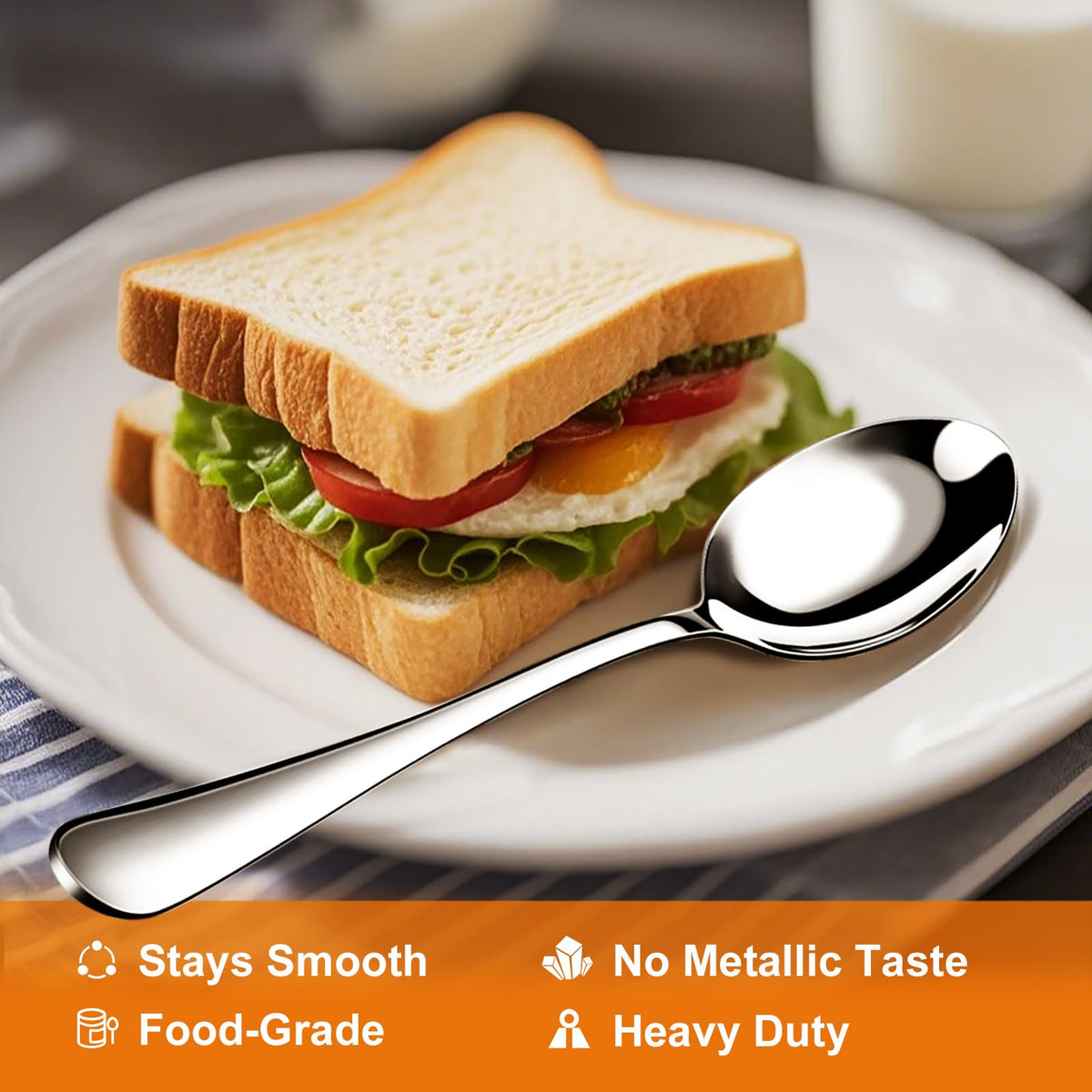 Nice Kitchen polished, ergonomic teaspoons for comfortable stirring and precise scooping.