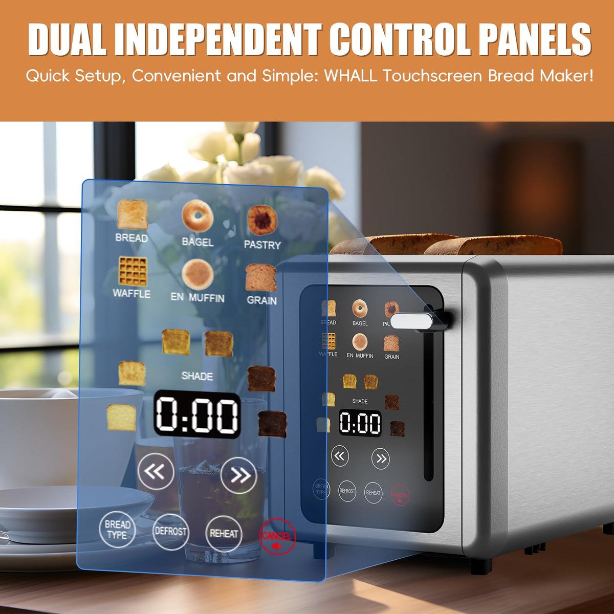 Nicebay WHALL toaster digital timer display during operation