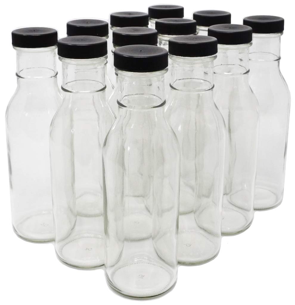 Nicebottles clear glass bottle with wide mouth and black cap for easy pouring and cleaning