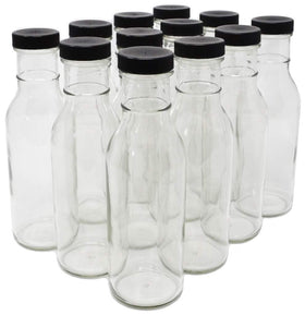 Nicebottles clear glass bottle with wide mouth and black cap for easy pouring and cleaning
