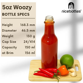 Nicebottles hot sauce bottle with black cap seals securely to preserve freshness.