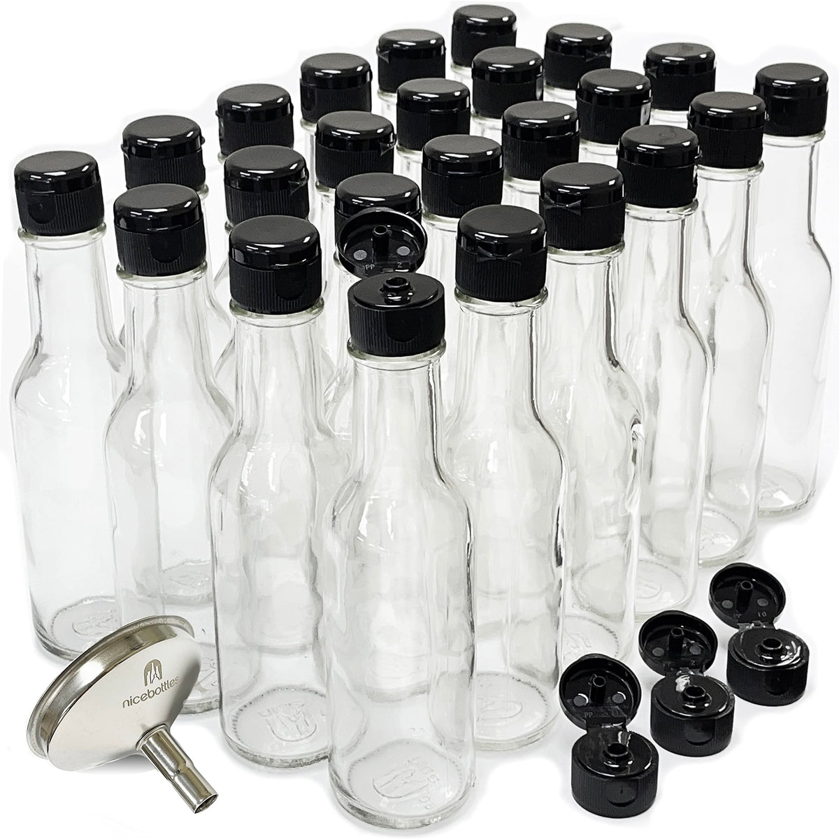 Nicebottles hot sauce bottles with clear glass for showcasing homemade sauces.