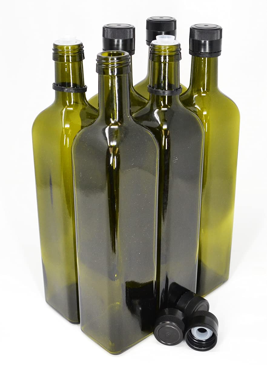 Nicebottles olive oil bottles with cap and pourer in a 6-pack for organized kitchen storage.