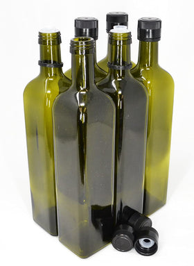 Nicebottles olive oil bottles with cap and pourer in a 6-pack for organized kitchen storage.