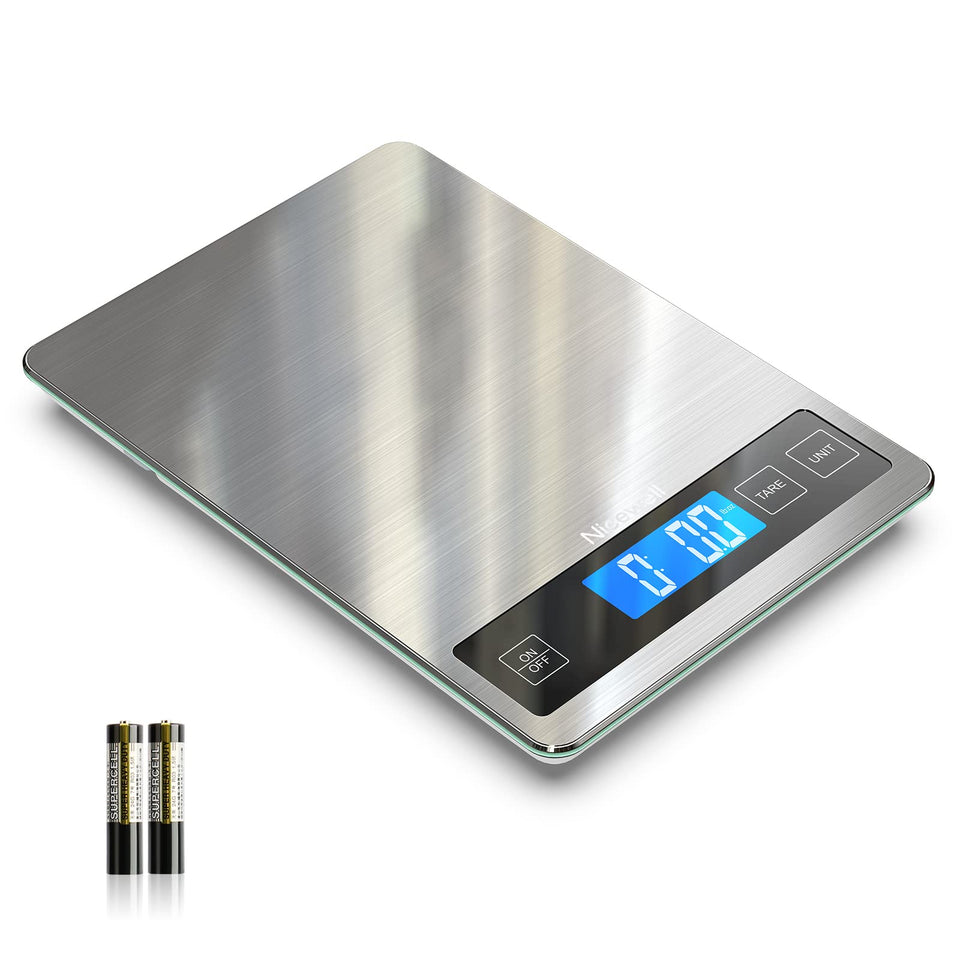 Nicewell food scale with a wide 22lb platform for precise ingredient weighing.