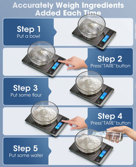 Nicewell Food Scale tare button used to zero out the container for accurate readouts