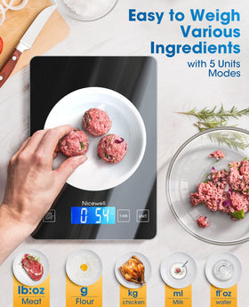 Nicewell tare/zero-out function makes weighing ingredients quick and clean.