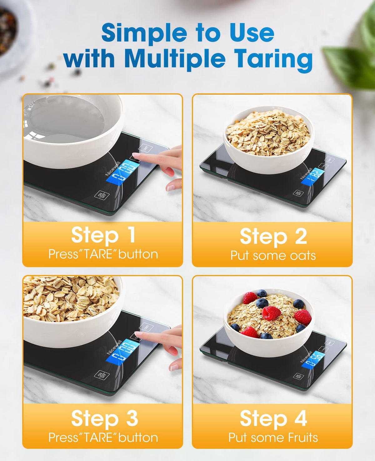 Nicewell tempered glass top resists fingerprints for a clean kitchen workspace.