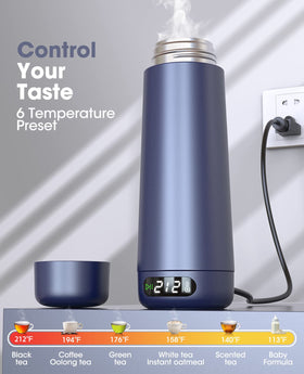 Nicewell travel kettle keeps drinks warm for hours with double-wall insulation.
