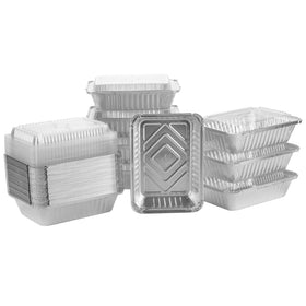 Nicole Home Collection aluminum pans with plastic dome lids, durable and versatile for baking and transport.