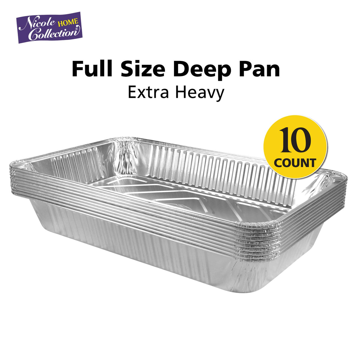 Nicole Home Collection deep foil pan is oven-safe and recyclable for busy kitchens.