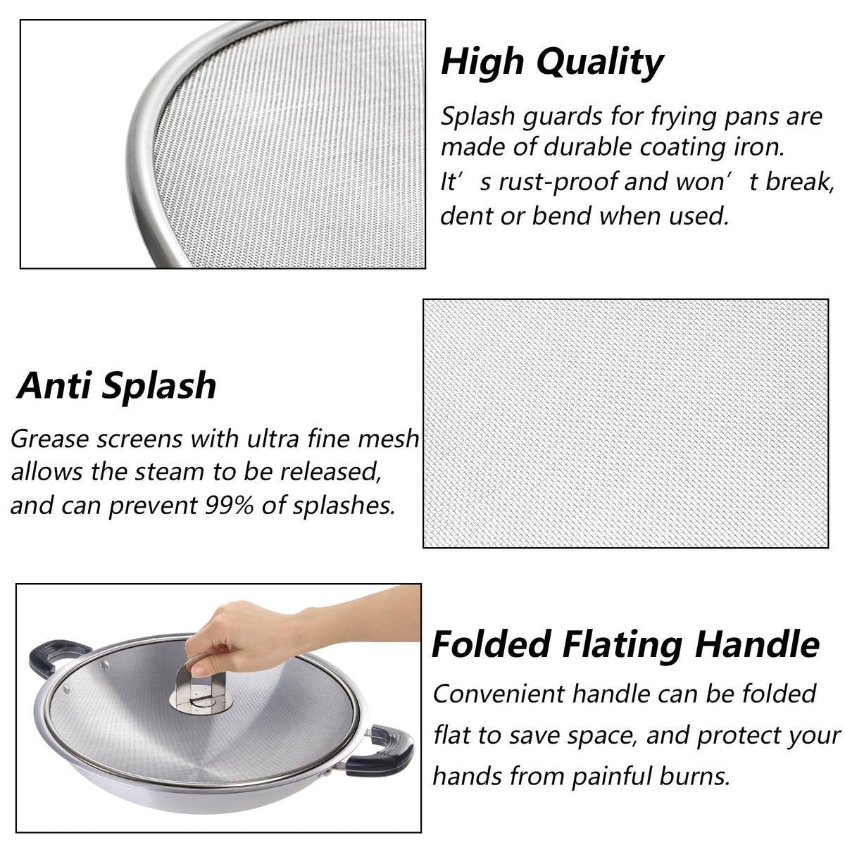 Nicunom 10-inch splatter screen keeps cooking area clean while frying.
