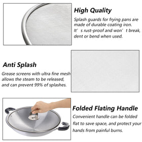 Nicunom 10-inch splatter screen keeps cooking area clean while frying.