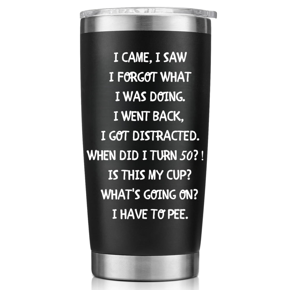 Niduilef 50th birthday tumbler close-up in stainless steel keeps beverages at the perfect temperature.