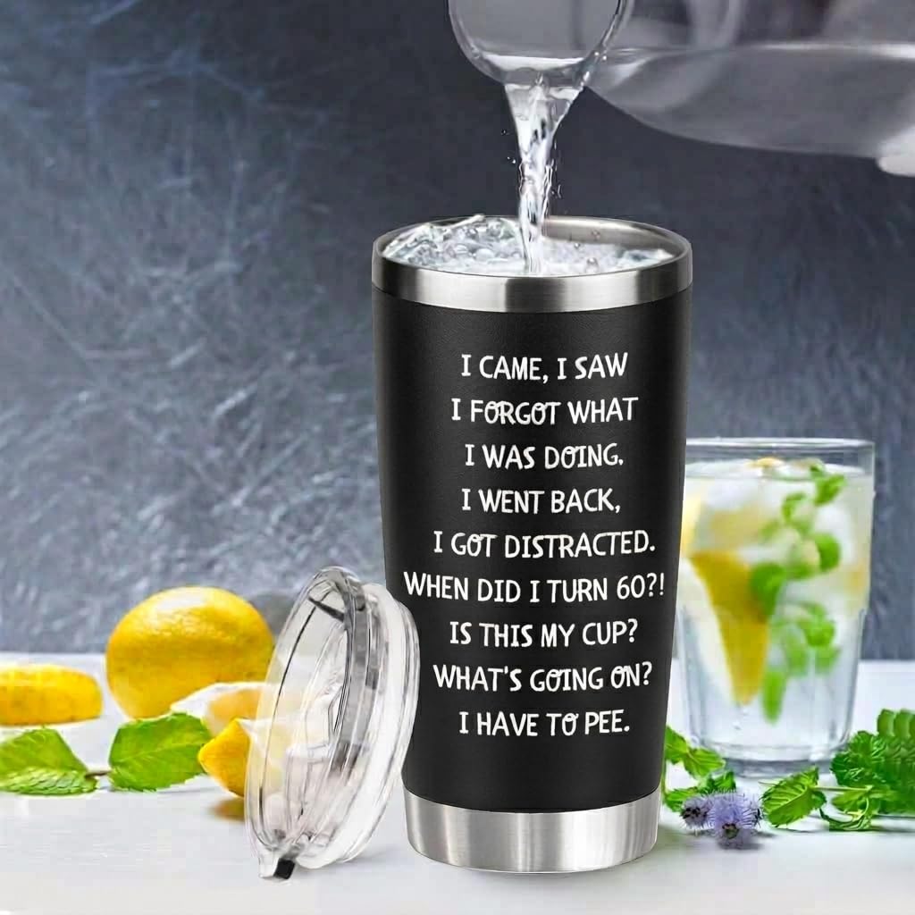 Niduilef 60th birthday tumbler with decoration shows festive vibes and practical portability for on-the-go celebrations.