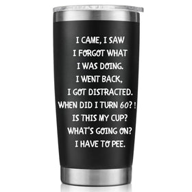 Niduilef 60th birthday tumbler front view showcases sleek stainless steel design for celebratory gifting.