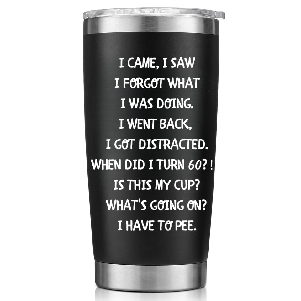 Niduilef 60th birthday tumbler front view showcases sleek stainless steel design for celebratory gifting.