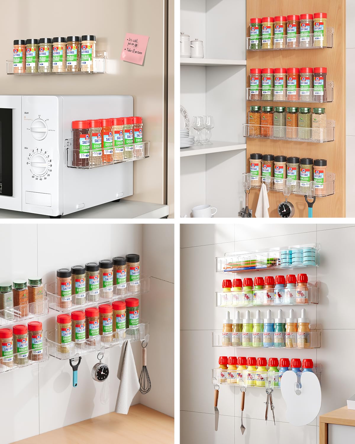 Nieifi spice rack on cabinet or pantry doors helps keep spices organized.