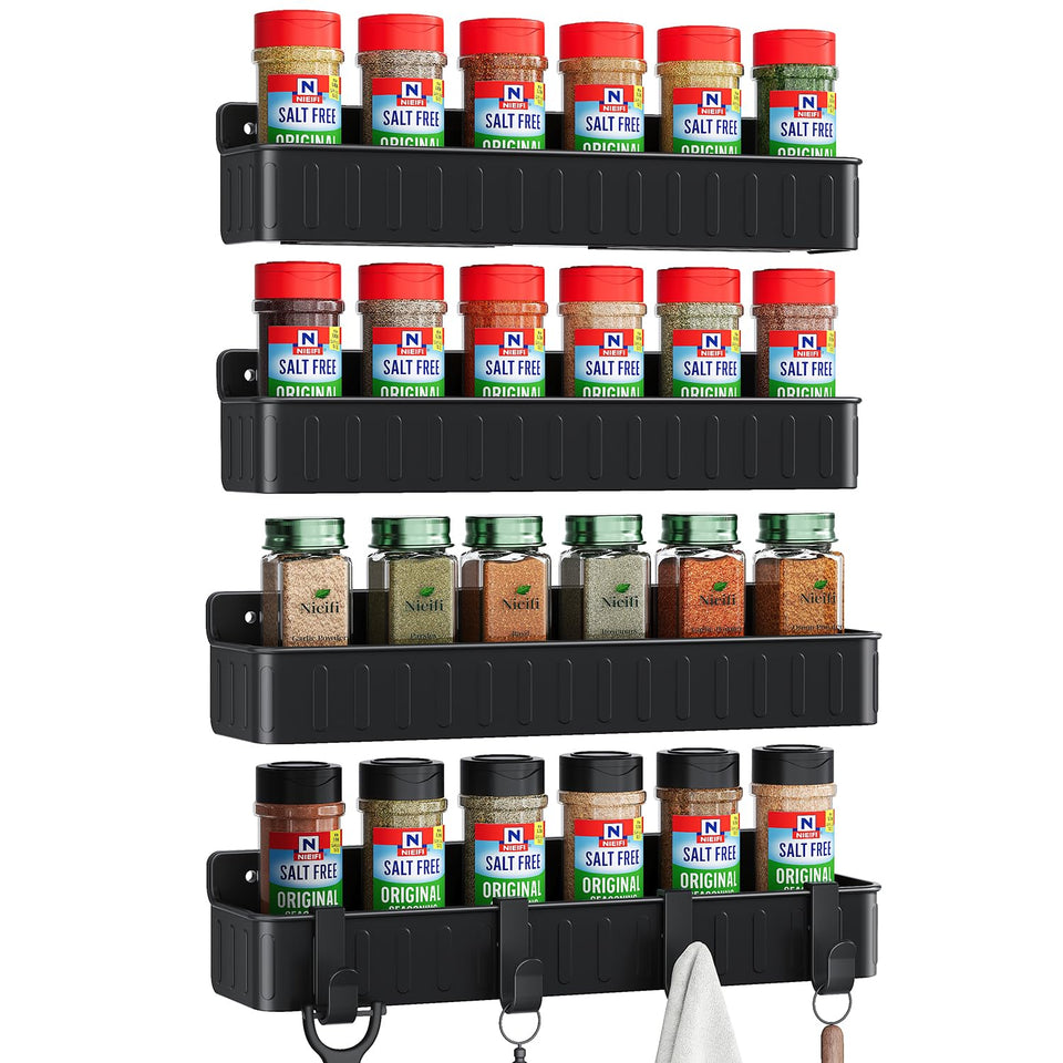 Nieifi spice rack wall mount four-pack black for space saving