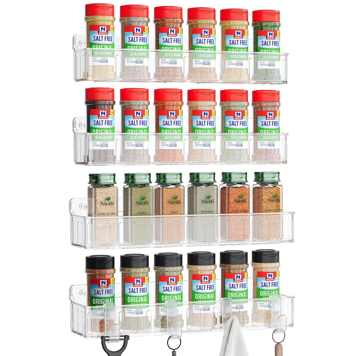 Nieifi spice rack wall mount with clear visibility for quick spice access.