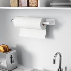 Niffgaff space-saving white towel holder keeps countertops tidy.