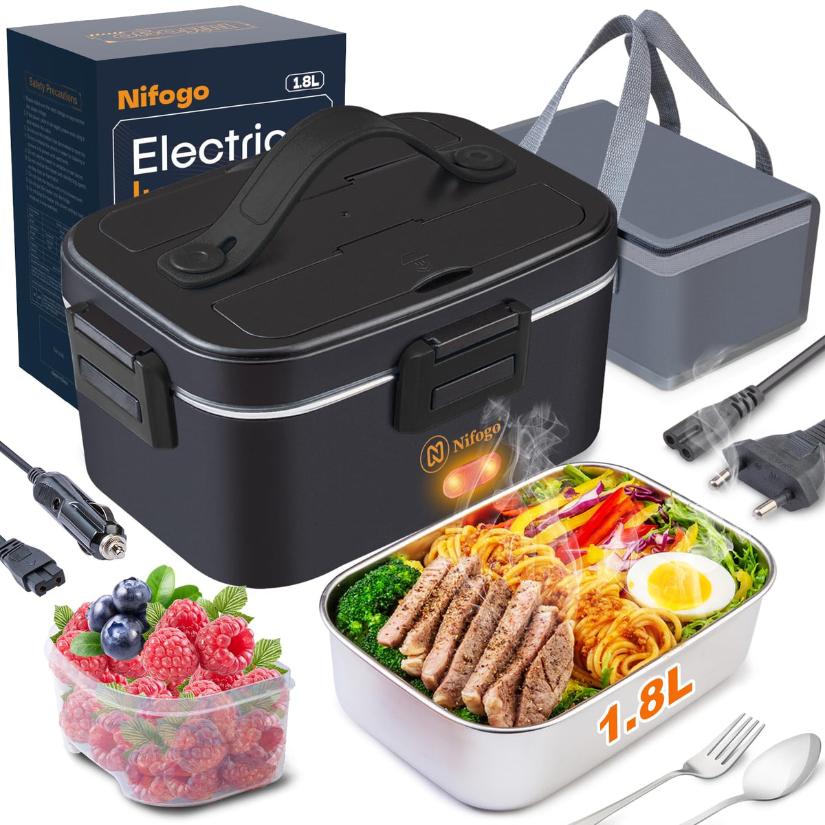 Nifogo electric lunch box with 80W heating for fast warmth