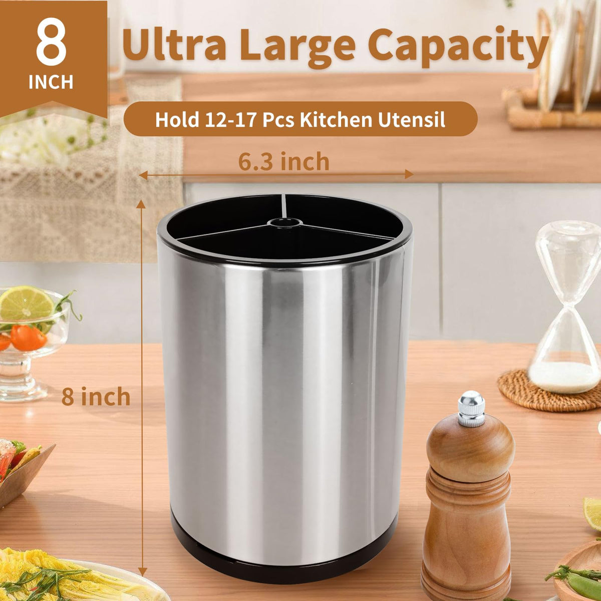 Nigelia utensil holder with removable top lid for flexible organization