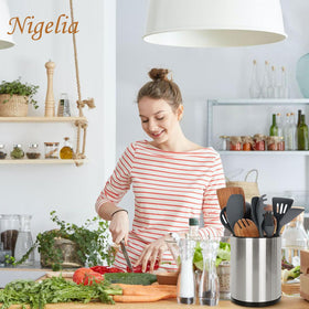 Nigelia stainless steel utensil holder with a sleek fingerprint-resistant finish