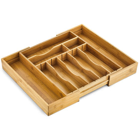 Night Tree expandable bamboo drawer organizer keeps utensils neatly organized.