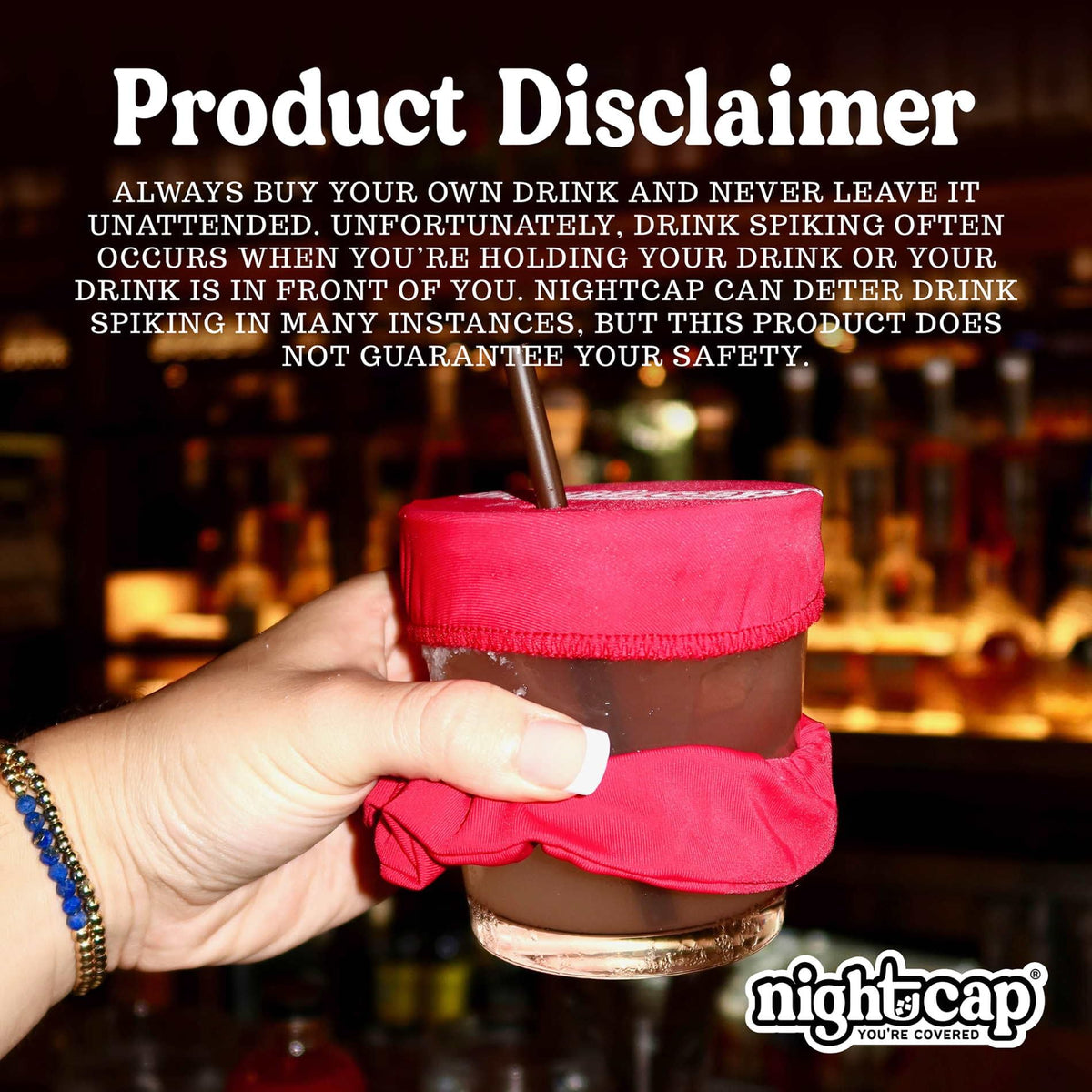 NightCap discreet fashion scrunchie blends with outfits while adding safety.