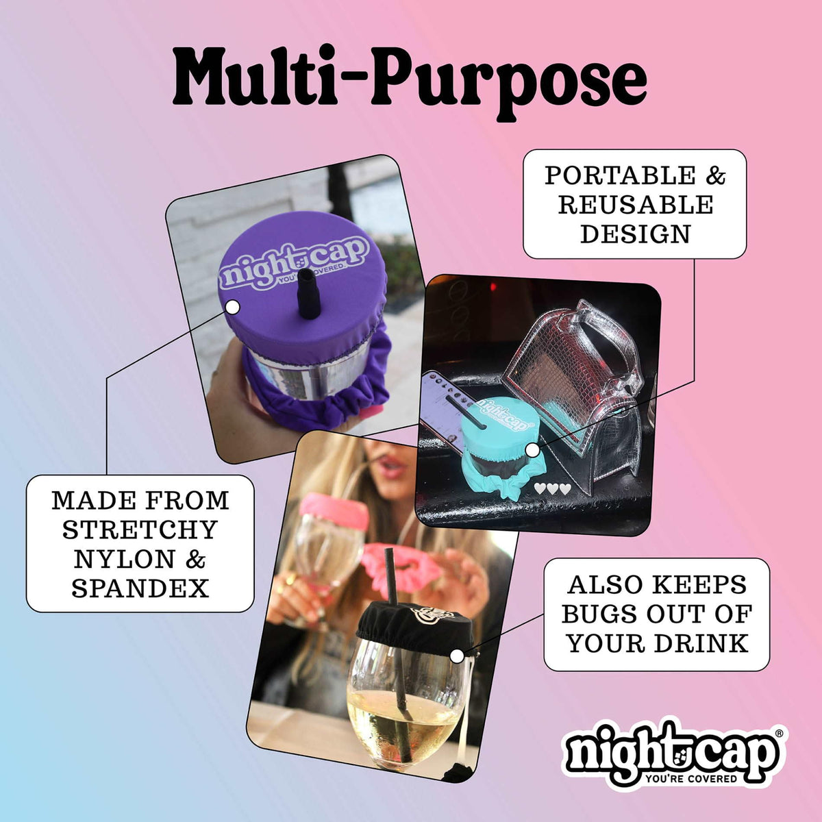 NightCap travel-safe accessory fits in hair or on wrist for on-the-go protection.