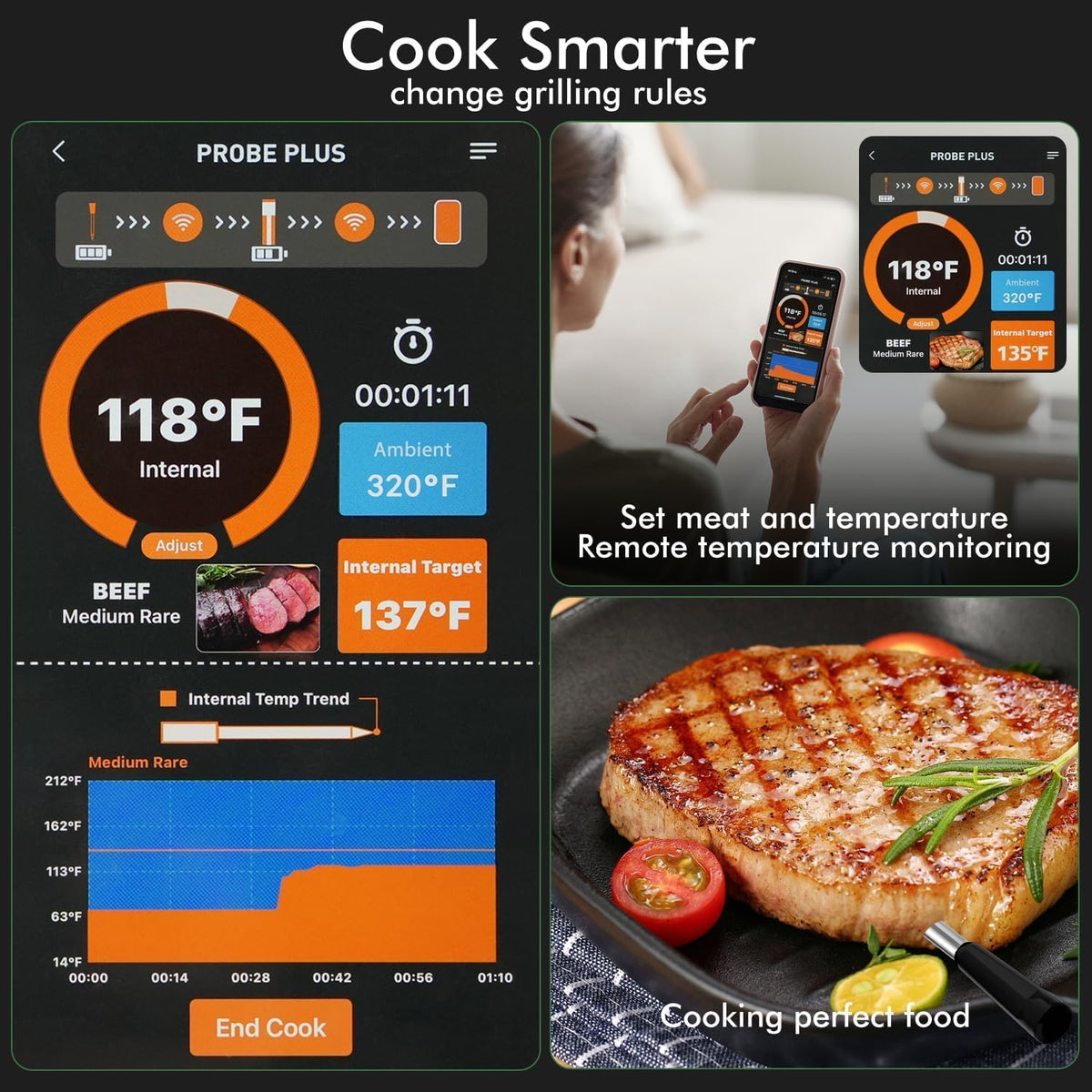 Nigogor cooking recommendation system suggests target temps for consistent results.
