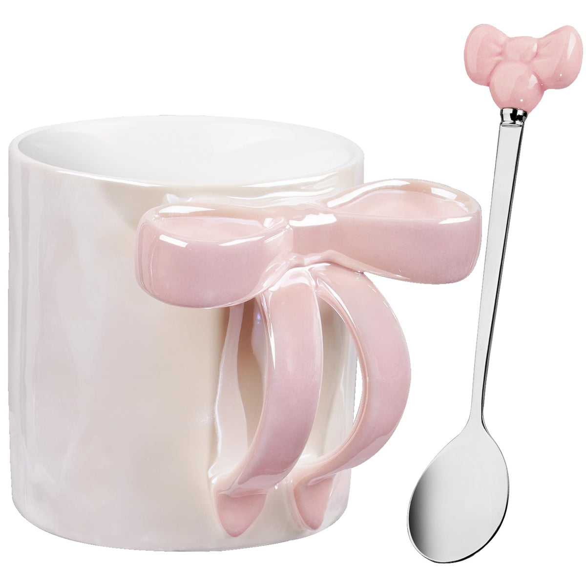 NiHome 12oz bow-handle mug with pink starry glow for stylish home coffee.