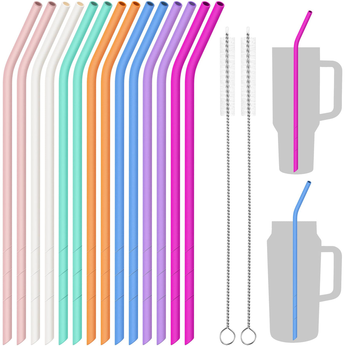 NiHome 14-inch silicone straw for large bottles compatible with Stanley 40oz for easy sipping