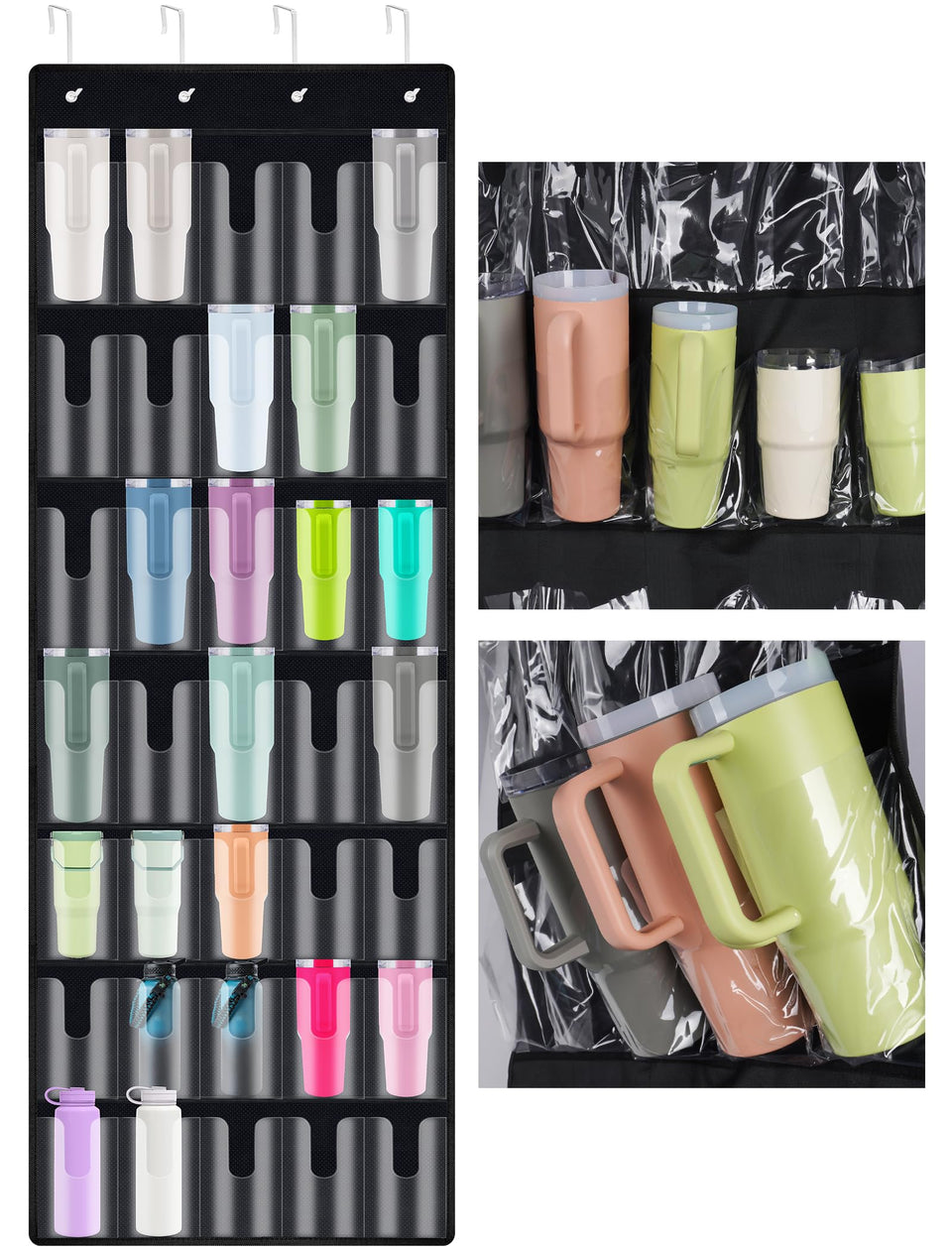 NiHome 35-pocket door cup organizer displayed, keeps Stanley tumblers organized.