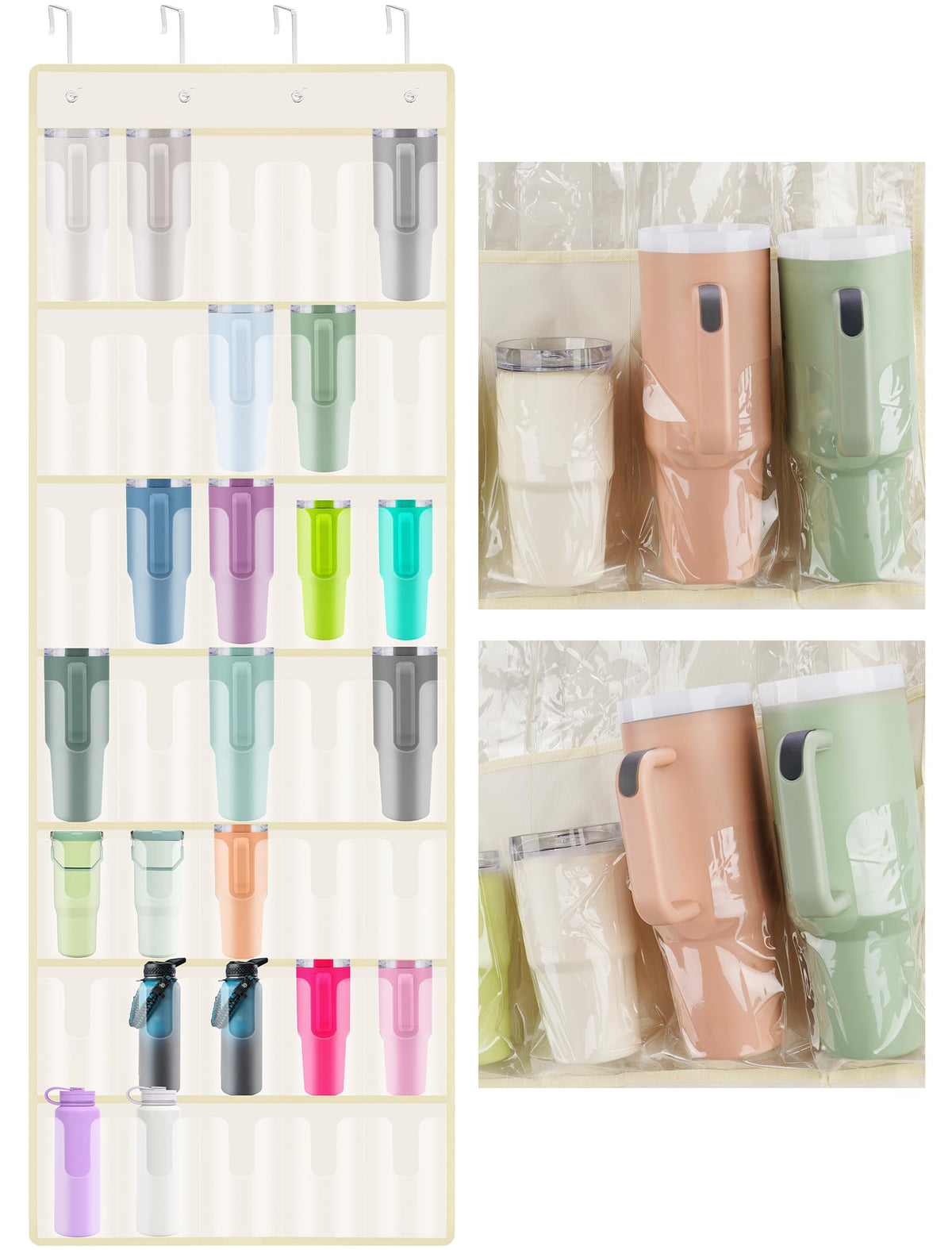 NiHome 35-pocket door organizer on pantry door keeps cups organized and accessible.