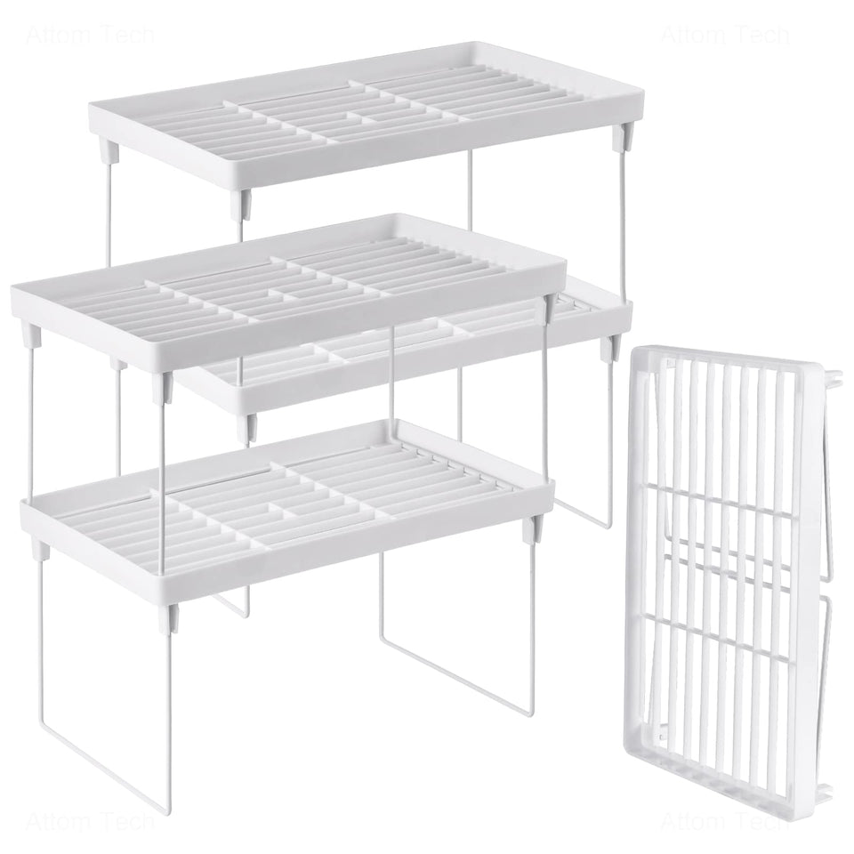 NiHome 4-Pack stackable shelves in white for space-saving kitchen organization