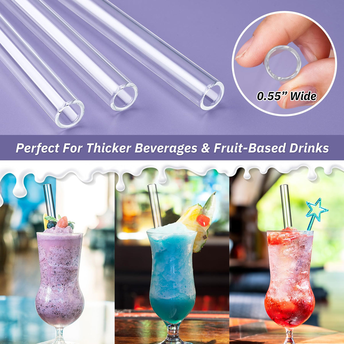 NiHome 9-inch glass straw fits tall drinks like juices and slushies.