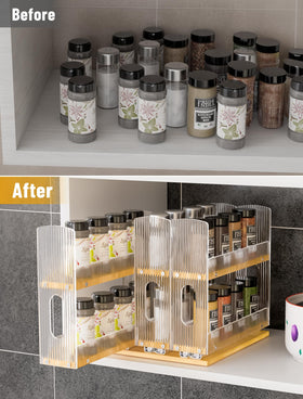 NiHome bamboo pull-out spice rack side view highlighting compact, space-saving design.