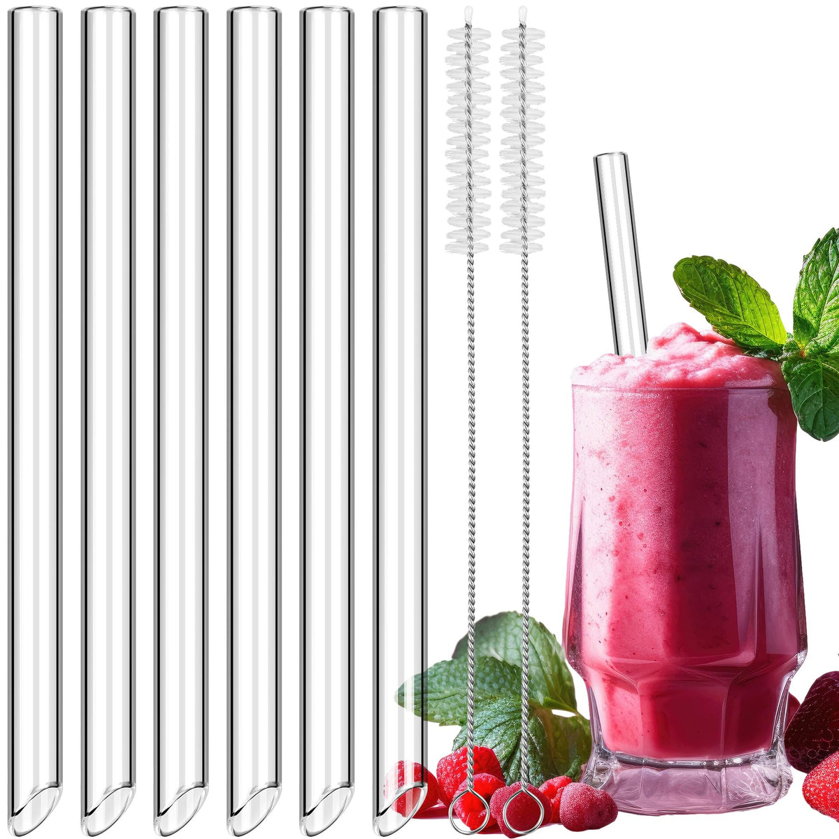 NiHome clear glass straw with angled tip for smooth sipping of bubble tea.