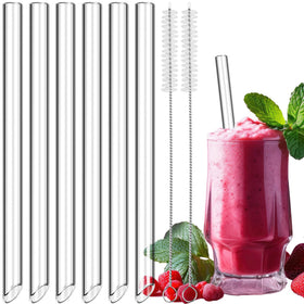 NiHome clear glass straw with angled tip for smooth sipping of bubble tea.