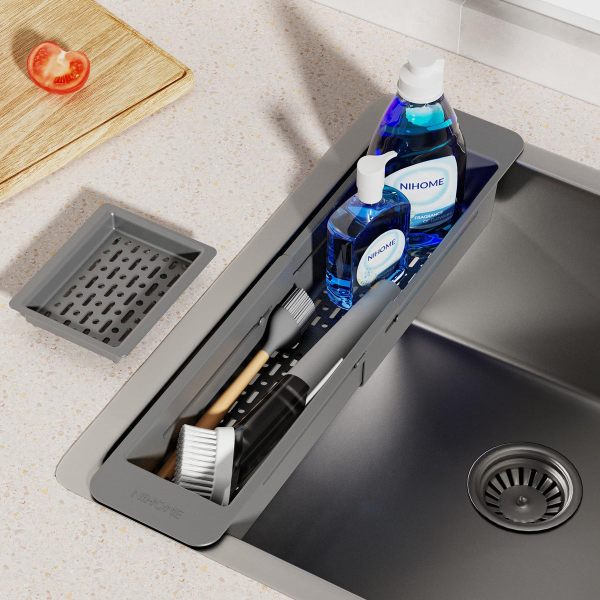 NiHome over-sink caddy for quick drainage during busy cooking