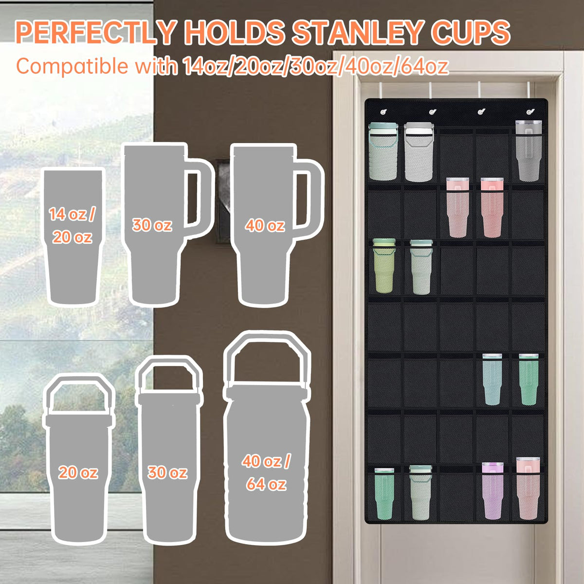 NiHome elastic mesh pockets securely hold different cup sizes